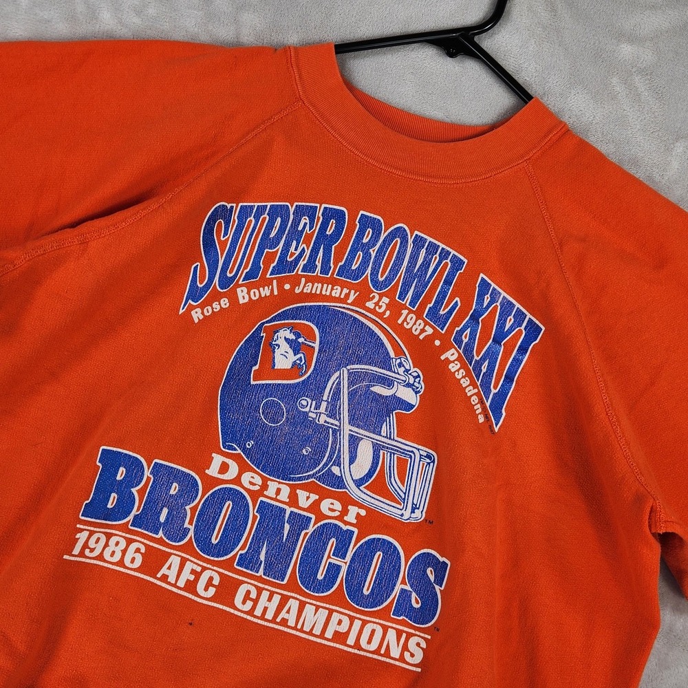 Vintage Denver Broncos Sweatshirt Mens Large Orange NFL Football Trench